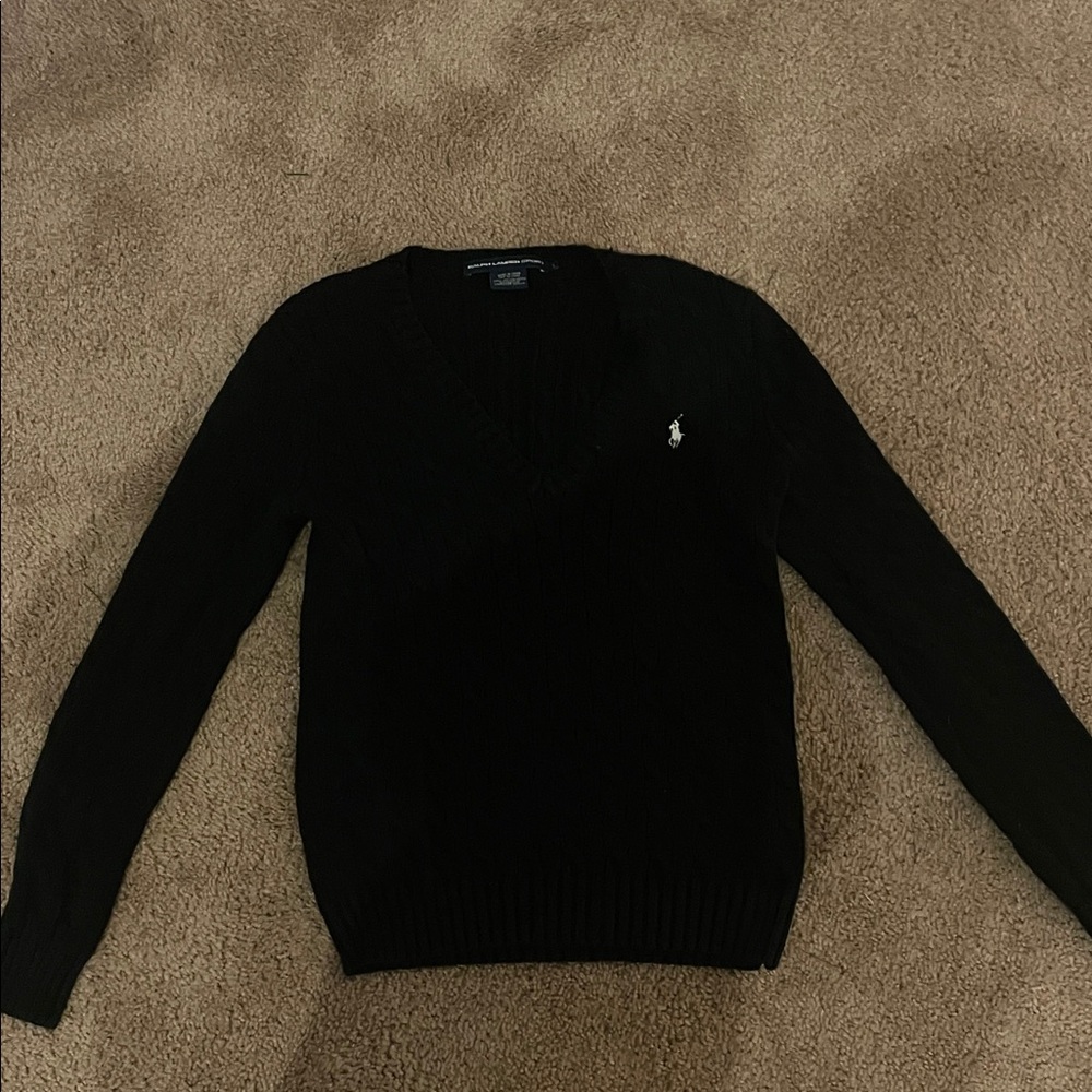 Ralph Lauren Cableknit V-Neck Black Sweater